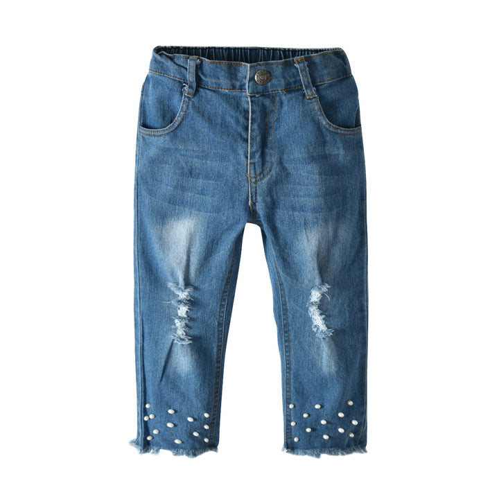 Girls Lace & Pearl Jeans Set - Shoperky