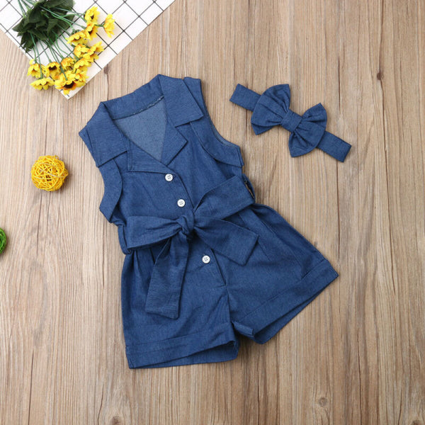 Pudcoco Baby Girl Sleeveless Denim Romper - Shoperky