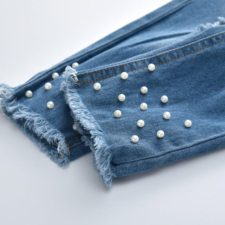 Girls Lace & Pearl Jeans Set - Shoperky