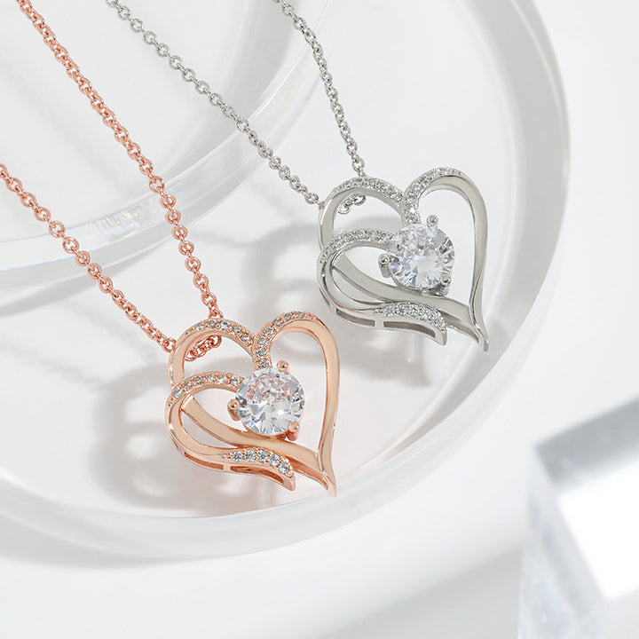 Zircon Double Love Necklace With Rhinestones - Shoperky
