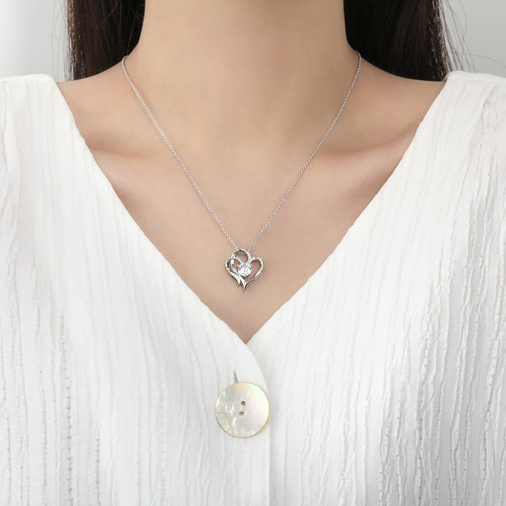 Zircon Double Love Necklace With Rhinestones - Shoperky
