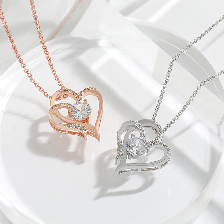 Zircon Double Love Necklace With Rhinestones - Shoperky