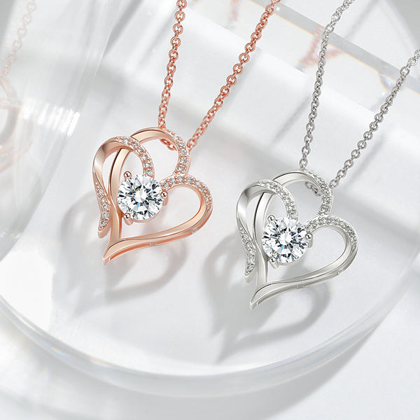 Zircon Double Love Necklace With Rhinestones - Shoperky