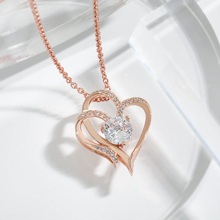 Zircon Double Love Necklace With Rhinestones - Shoperky