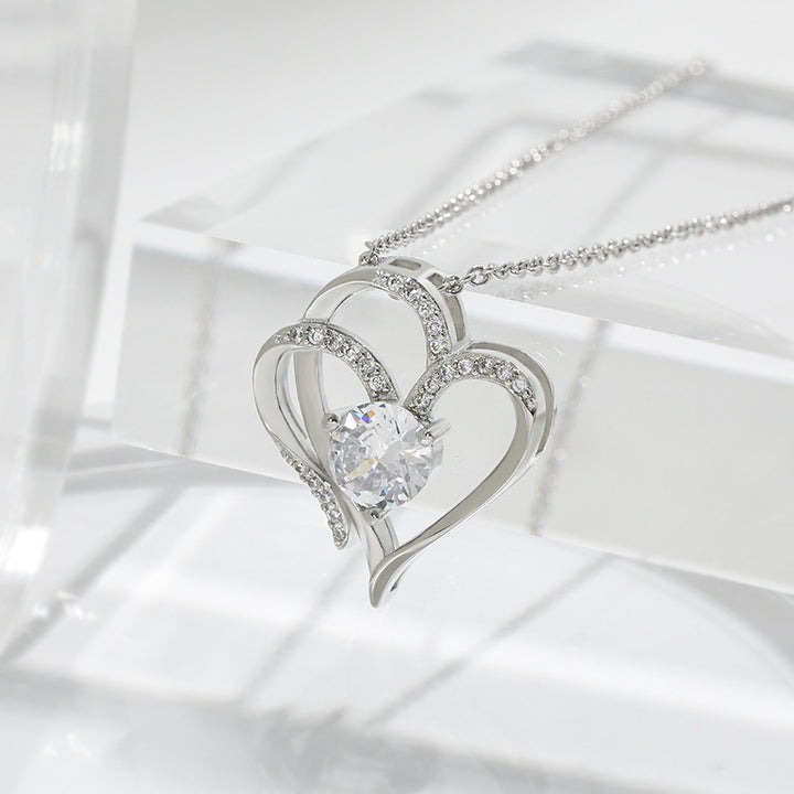 Zircon Double Love Necklace With Rhinestones - Shoperky