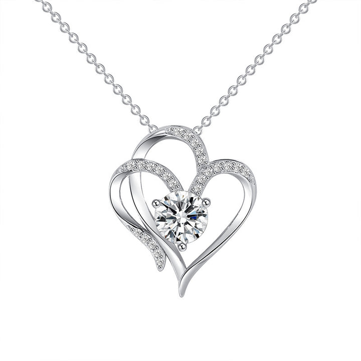 Zircon Double Love Necklace With Rhinestones - Shoperky