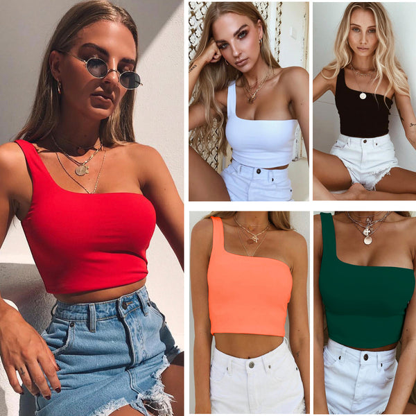 Summer Sexy One-shoulder Vest Crop Top - Shoperky